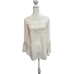 Chico’s Size‎ 0/Small Ivory Lace Cut Out Trim Long Sleeve Blouse